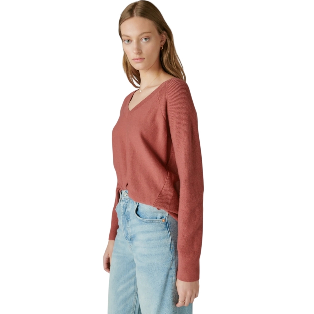Lucky Brand Cloud Soft Cashmere Blend V-Neck Sweater Rose Pink Medium NWOT